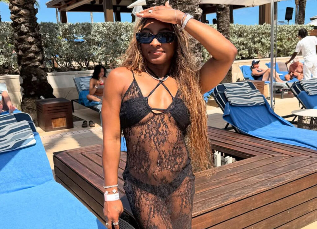 Simone Biles Dazzles In Lace Dress During Bahamas Trip